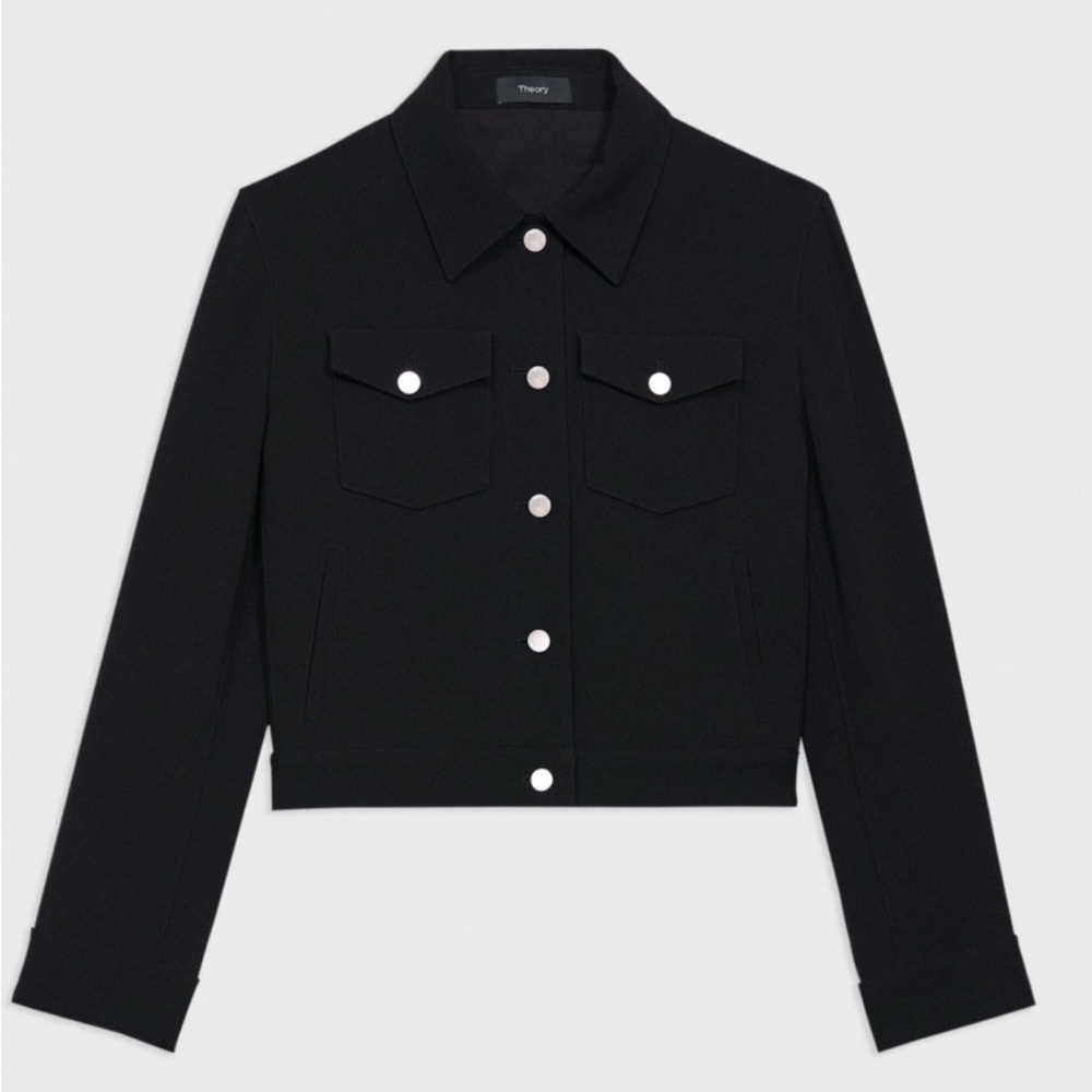 Theory NWT Admiral Crepe Shrunken Trucker Jacket in Black Size 14